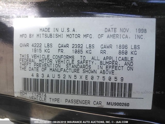 4B3AU52N5XE075059 - 1999 DODGE AVENGER ES BLACK photo 9