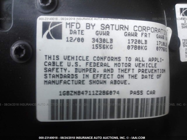 1G8ZN84711Z286074 - 2001 SATURN SW2 BURGUNDY photo 9