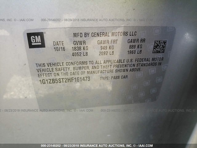 1G1ZB5ST2HF161473 - 2017 CHEVROLET MALIBU LS 银色 照片 9