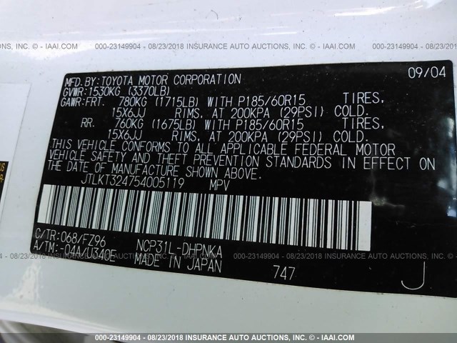 JTLKT324754005119 - 2005 TOYOTA SCION XB Weiß Foto 9