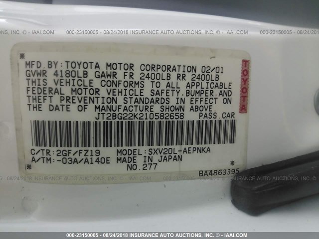 JT2BG22K210582658 - 2001 TOYOTA CAMRY CE/LE/XLE 白色 照片 9