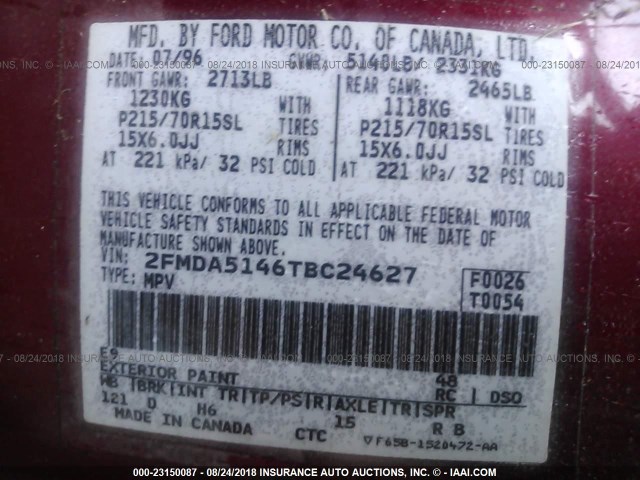 2FMDA5146TBC24627 - 1996 FORD WINDSTAR WAGON RED photo 9