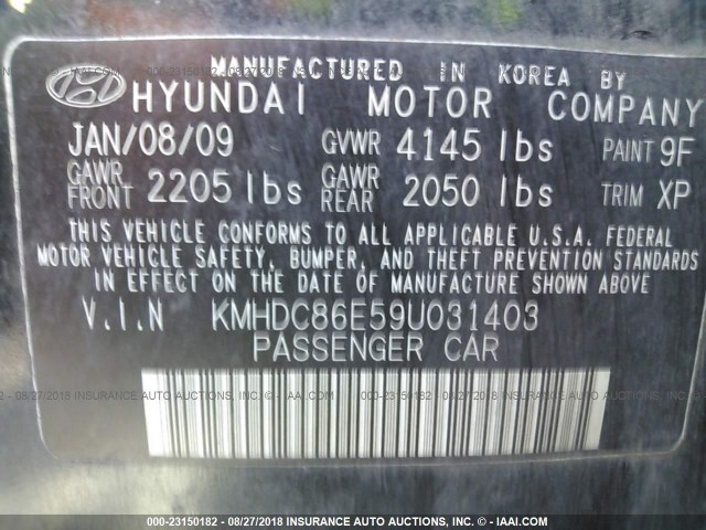 KMHDC86E59U031403 - 2009 HYUNDAI ELANTRA TOURING  BLACK photo 9