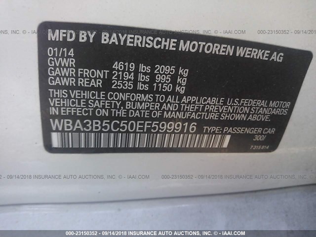 WBA3B5C50EF599916 - 2014 BMW 328 XI SULEV WHITE photo 9