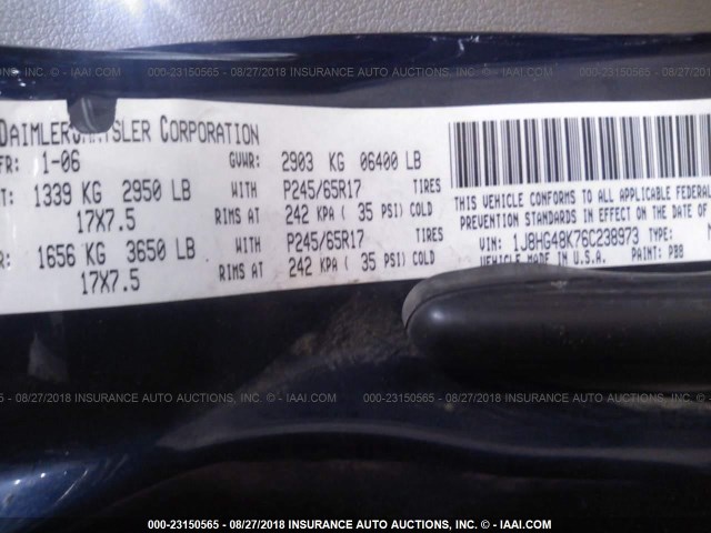 1J8HG48K76C238973 - 2006 JEEP COMMANDER Dark Blue photo 9