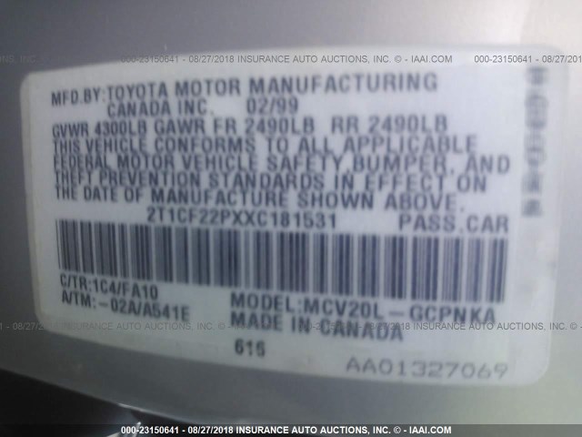 2T1CF22PXXC181531 - 1999 TOYOTA CAMRY SOLARA SE/SLE Gümüş foto 9