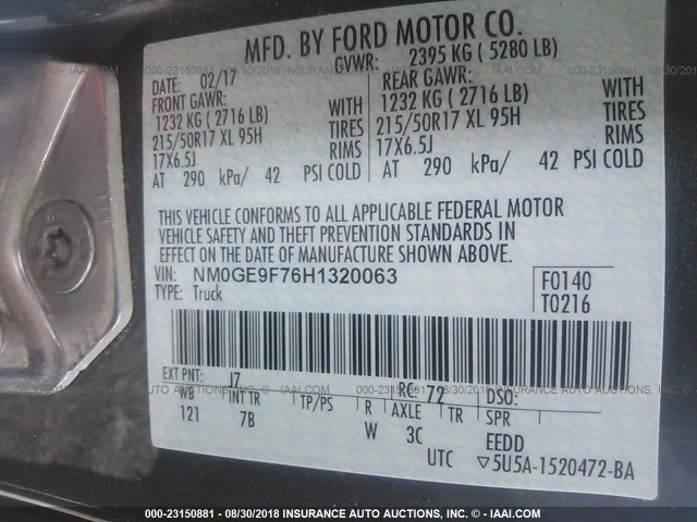 NM0GE9F76H1320063 - 2017 FORD TRANSIT CONNECT XLT GRAY photo 9