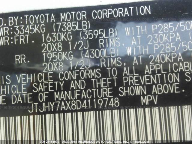 JTJHY7AX8D4119748 - 2013 LEXUS LX 570 WHITE photo 9