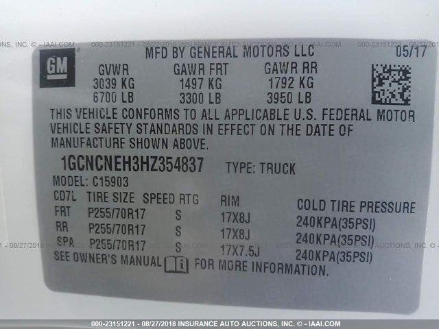 1GCNCNEH3HZ354837 - 2017 CHEVROLET SILVERADO C1500/C1500  LS WHITE photo 9