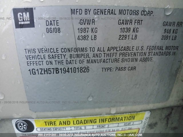 1G1ZH57B194101826 - 2009 CHEVROLET MALIBU 1LT ბეჟი ფოტო 9