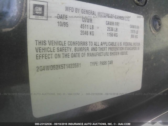 2G4WD52K5T1423591 - 1996 BUICK REGAL LIMITED GRAY photo 9