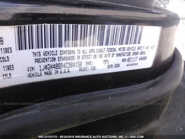 1J4GX48S94C364150 - 2004 JEEP GRAND CHEROKEE LAREDO/COLUMBIA/FREEDOM 黑色 照片 9