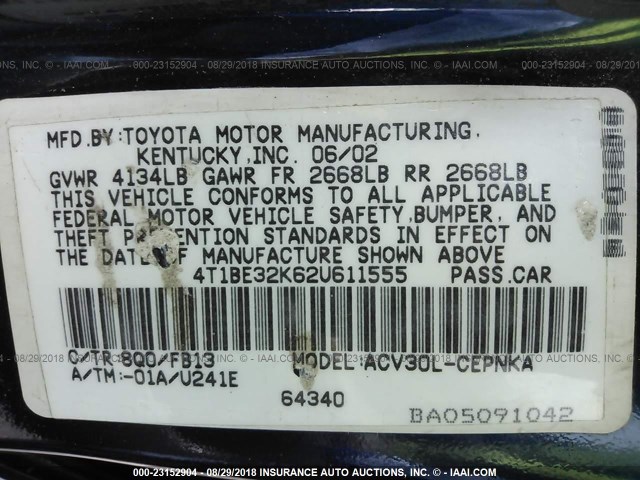 4T1BE32K62U611555 - 2002 TOYOTA CAMRY LE/XLE/SE Dəniz mavisi foto 9