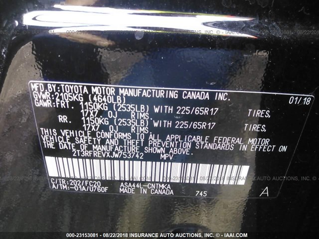 2T3RFREVXJW753742 - 2018 TOYOTA RAV4 ADVENTURE/XLE 黑色 照片 9