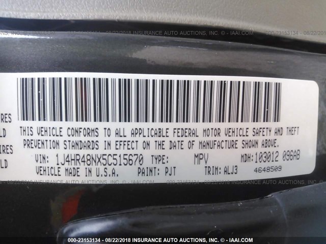 1J4HR48NX5C515670 - 2005 JEEP GRAND CHEROKEE LAREDO/COLUMBIA/FREEDOM 黑色 照片 9