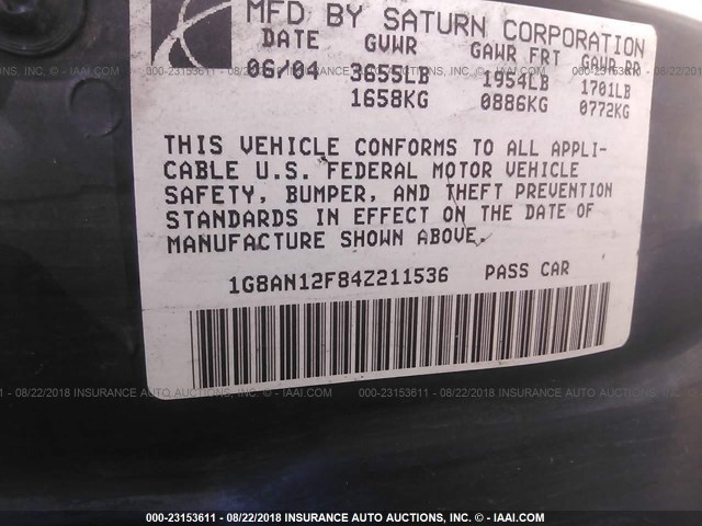 1G8AN12F84Z211536 - 2004 SATURN ION LEVEL 2 红色 照片 9