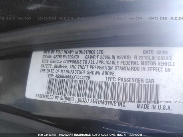 4S3BG685XX7644226 - 1999 SUBARU LEGACY OUTBACK/SSV/LIMITED/30TH BLUE photo 9