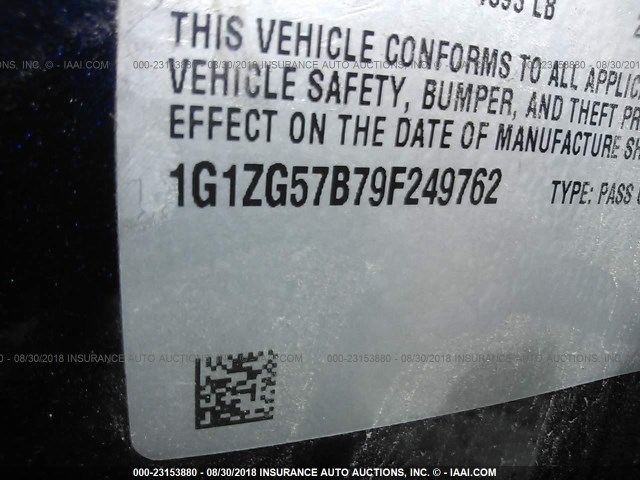 1G1ZG57B79F249762 - 2009 CHEVROLET MALIBU LS BLUE photo 9