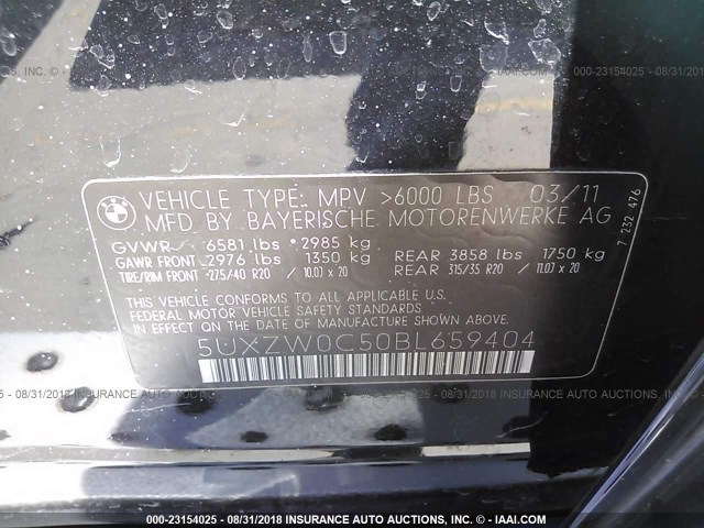 5UXZW0C50BL659404 - 2011 BMW X5 XDRIVE35D BLACK photo 9