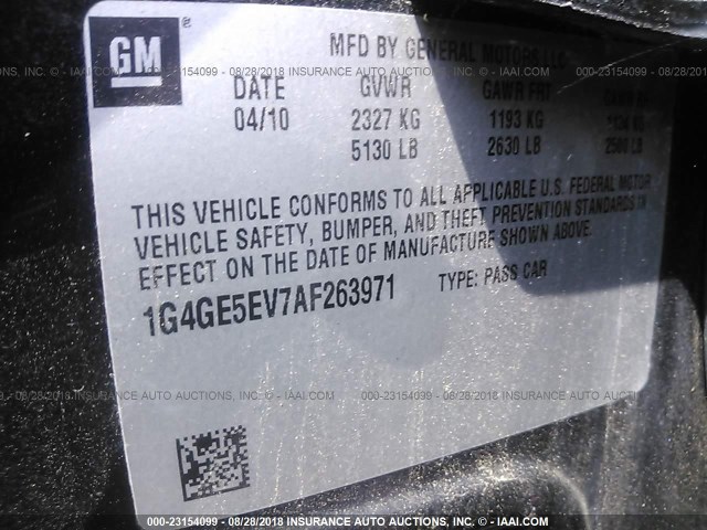 1G4GE5EV7AF263971 - 2010 BUICK LACROSSE CXS GRAY photo 9