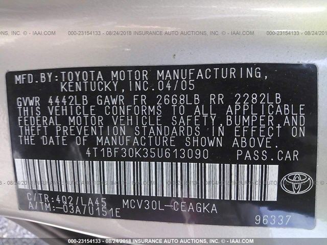 4T1BF30K35U613090 - 2005 TOYOTA CAMRY LE/XLE/SE Qızıl foto 9