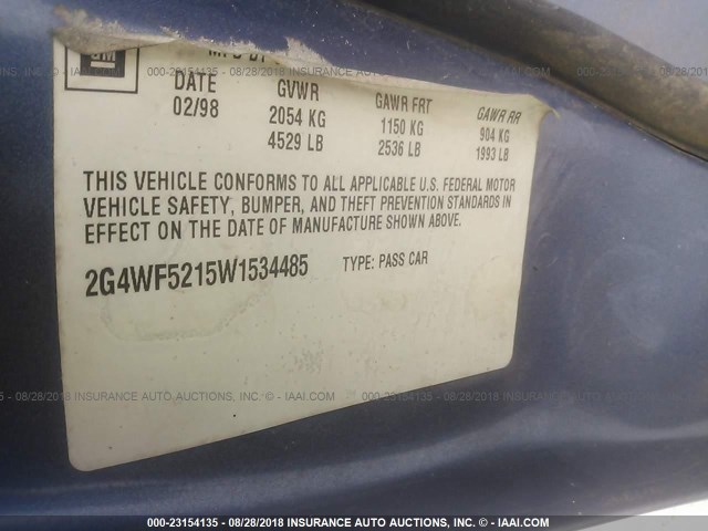 2G4WF5215W1534485 - 1998 BUICK REGAL GS Light Blue photo 9