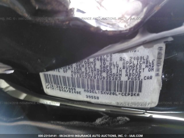 4T1BG22K01U035383 - 2001 TOYOTA CAMRY CE/LE/XLE 黑色 照片 9