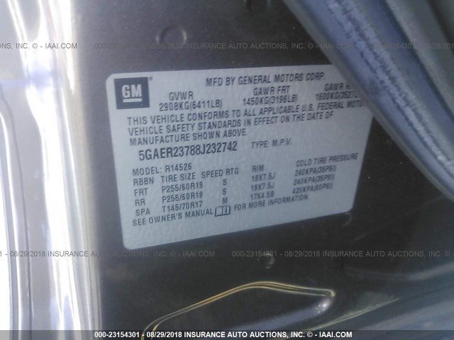 5GAER23788J232742 - 2008 BUICK ENCLAVE CXL 棕色 照片 9