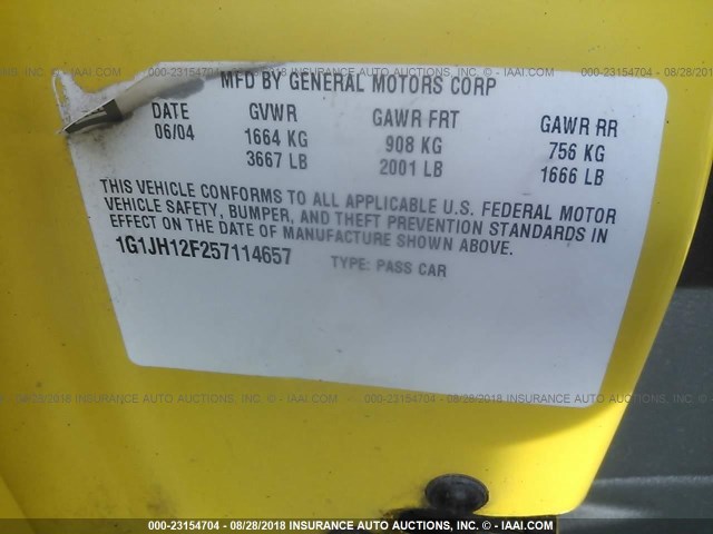 1G1JH12F257114657 - 2005 CHEVROLET CAVALIER LS SPORT YELLOW photo 9