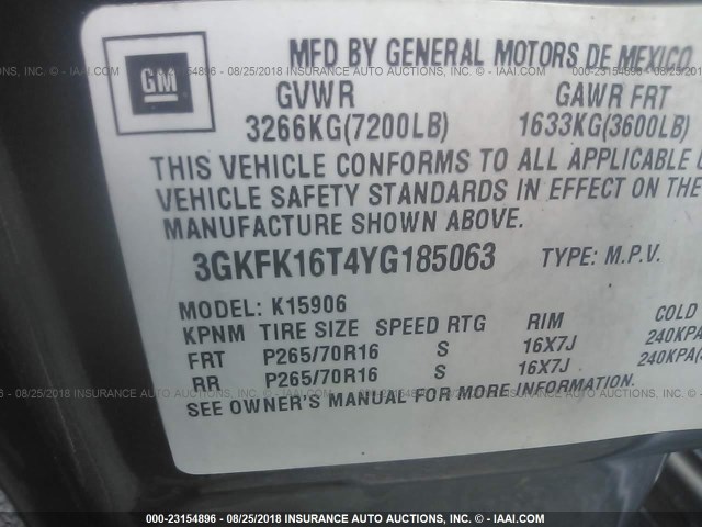 3GKFK16T4YG185063 - 2000 GMC YUKON XL K1500 GRAY photo 9