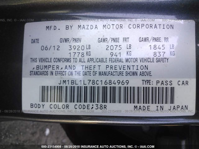 JM1BL1L78C1684969 - 2012 MAZDA 3 I GRAY photo 9