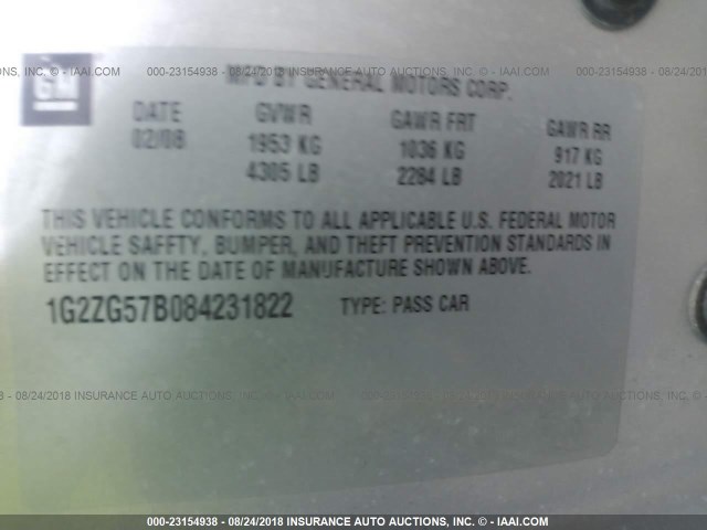 1G2ZG57B084231822 - 2008 PONTIAC G6 SE ვერცხლისფერი ფოტო 9