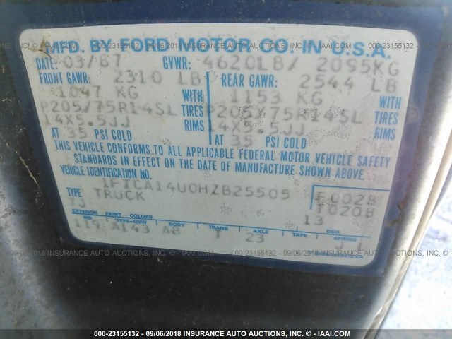 1FTCA14U0HZB25505 - 1987 FORD AEROSTAR BLUE photo 9