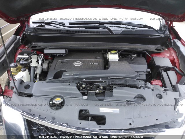 5N1AR2MM6FC671226 - 2015 NISSAN PATHFINDER S/SV/SL/PLATINUM RED photo 10