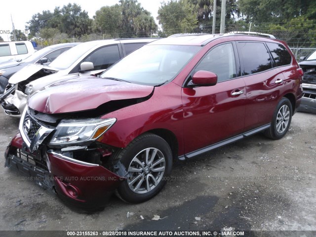5N1AR2MM6FC671226 - 2015 NISSAN PATHFINDER S/SV/SL/PLATINUM RED photo 2