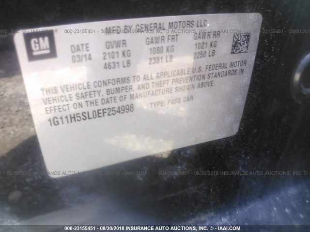 1G11H5SL0EF254998 - 2014 CHEVROLET MALIBU LTZ 黑色 照片 9