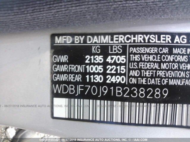 WDBJF70J91B238289 - 2001 MERCEDES-BENZ E 430 SILVER photo 9