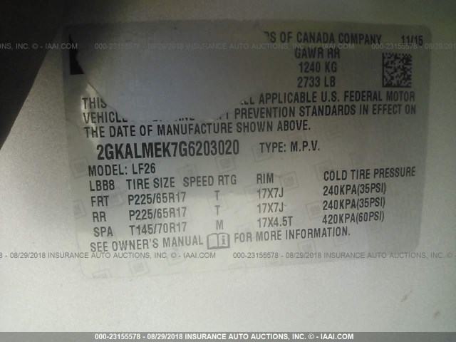 2GKALMEK7G6203020 - 2016 GMC TERRAIN SLE ვერცხლისფერი ფოტო 9