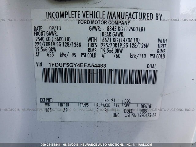 1FDUF5GY4EEA54433 - 2014 FORD F550 SUPER DUTY WHITE photo 10