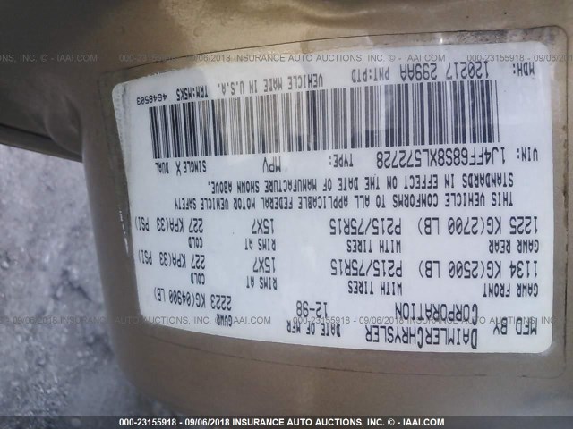 1J4FF68S8XL572728 - 1999 JEEP CHEROKEE SPORT/CLASSIC თაფლისფერი ფოტო 9