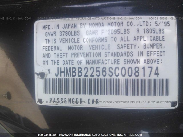 JHMBB2256SC008174 - 1995 HONDA PRELUDE SI/SR GREEN photo 9