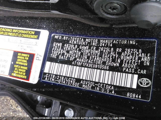 4T1BF1FK9EU810566 - 2014 TOYOTA CAMRY L/SE/LE/XLE Qara foto 9