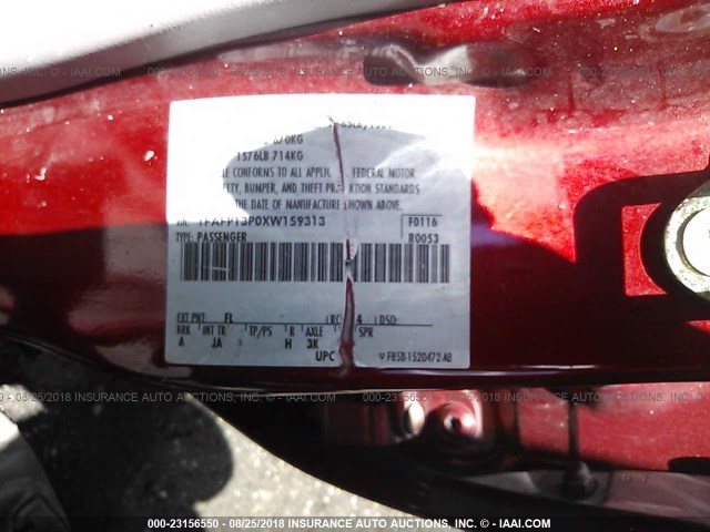 1FAFP13P0XW159313 - 1999 FORD ESCORT SE RED photo 9