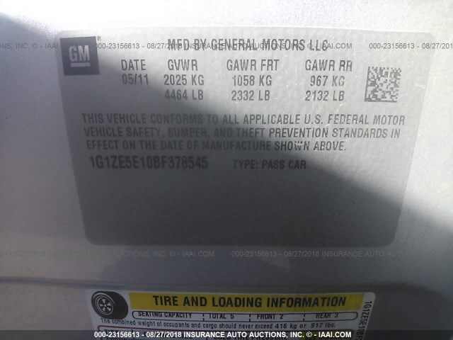 1G1ZE5E10BF378545 - 2011 CHEVROLET MALIBU LTZ 银色 照片 9
