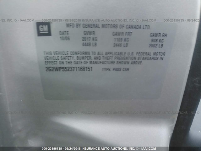 2G2WP552371168151 - 2007 PONTIAC GRAND PRIX SILVER photo 9