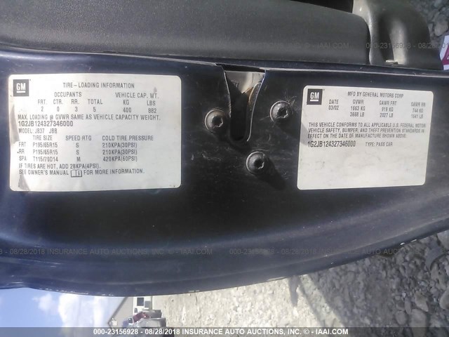 1G2JB124327346000 - 2002 PONTIAC SUNFIRE SE BLUE photo 9