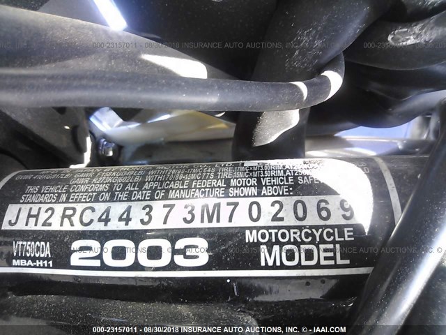 JH2RC44373M702069 - 2003 HONDA VT750 CDA 黑色 照片 10