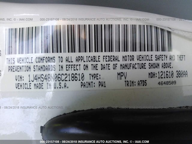 1J4HS48N06C218610 - 2006 JEEP GRAND CHEROKEE LAREDO/COLUMBIA/FREEDOM 白色 照片 9