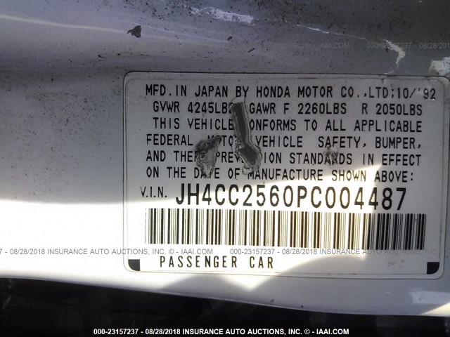 JH4CC2560PC004487 - 1993 ACURA VIGOR GS WHITE photo 9