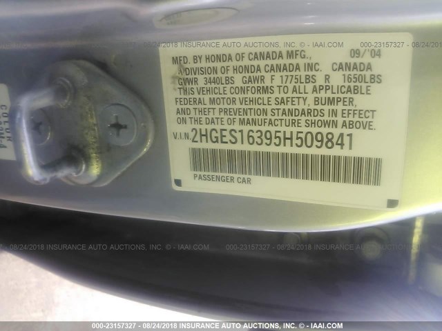 2HGES16395H509841 - 2005 HONDA CIVIC DX VP 银色 照片 9